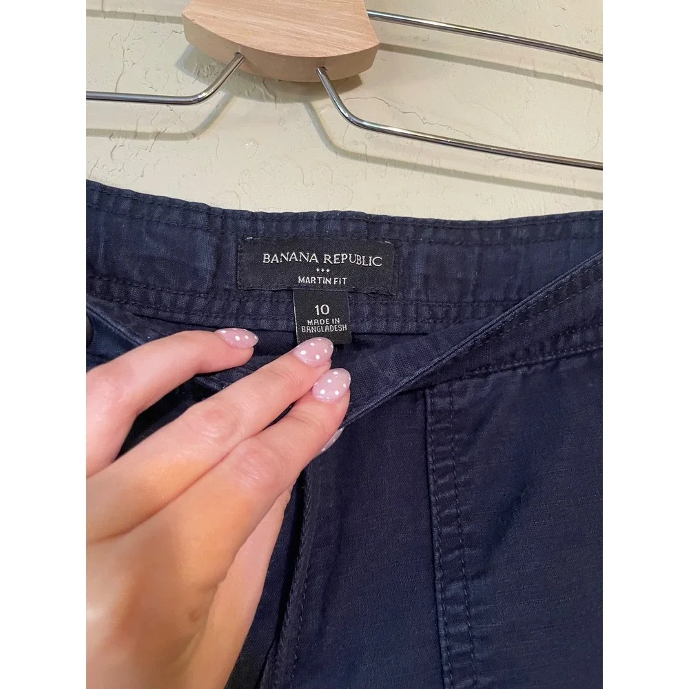 Banana Republic Martin Fit Navy Blue Wide Leg Drawstring Pants‎ Womens Size 10